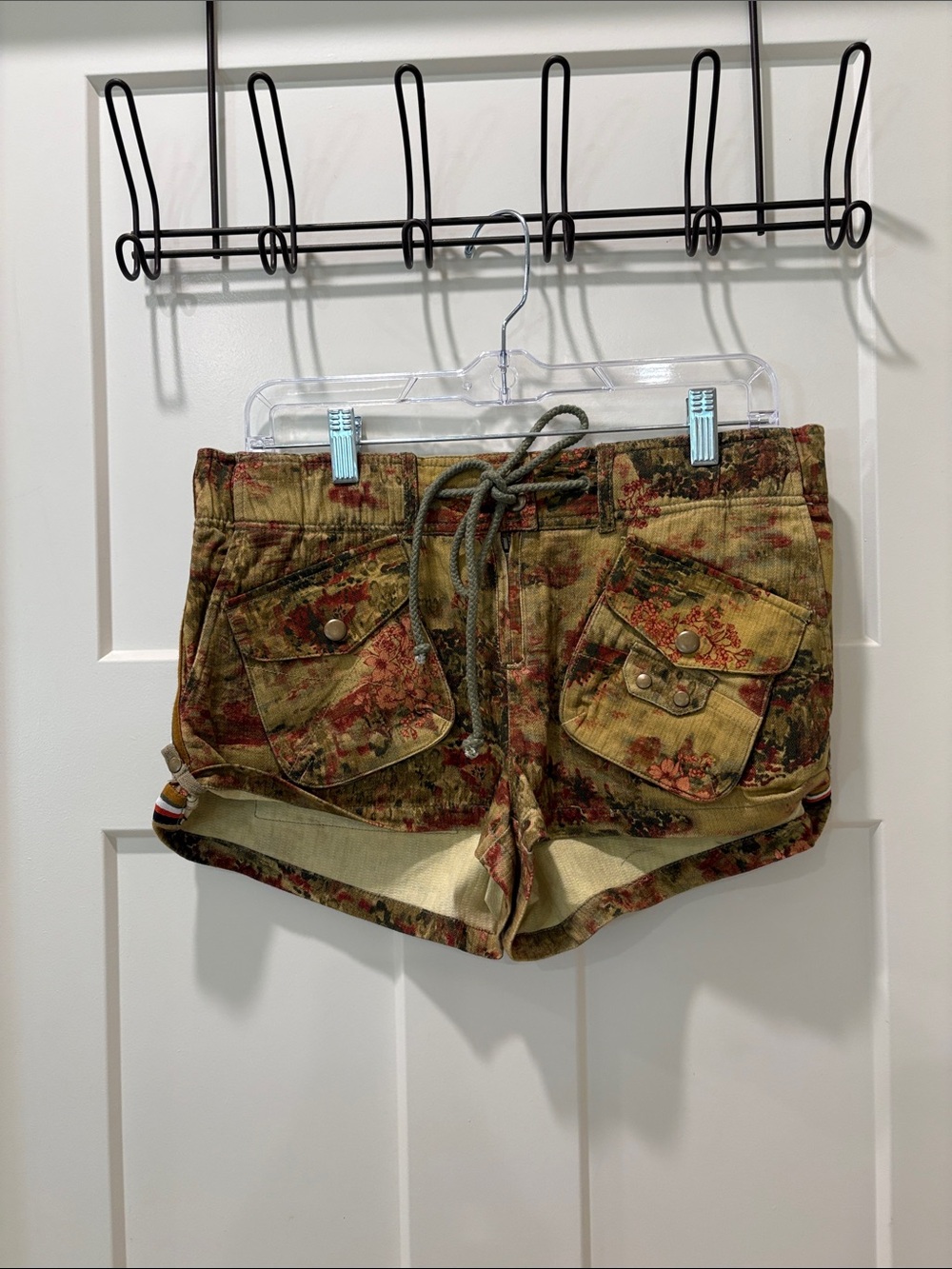 Free People Olive Floral Corduroy Cargo Shorts